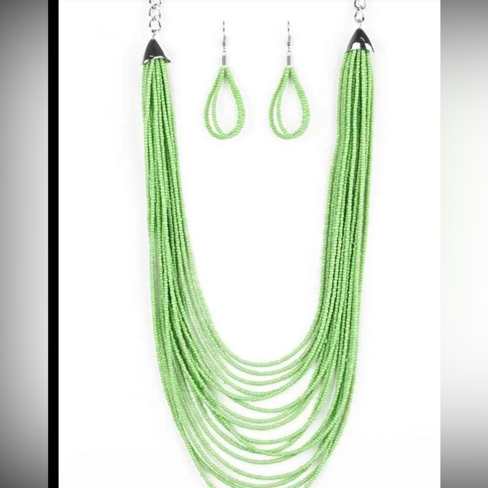 Green Sea bead’s necklace with free earrings